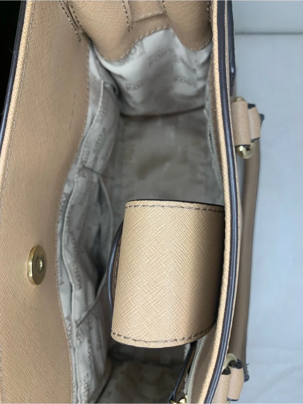 Michael Kors Hamilton Beige Saffiano Leather Satchel with Gold Hardware